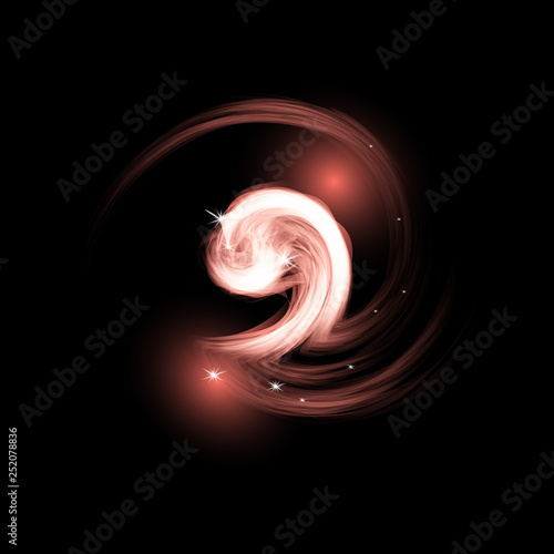 Glowing coral vortex neon abstraction, twisted on spiral. Semicircular curl, vector backdrop element, editable color. Modern crescent template, backdrop pattern. EPS10 illustration