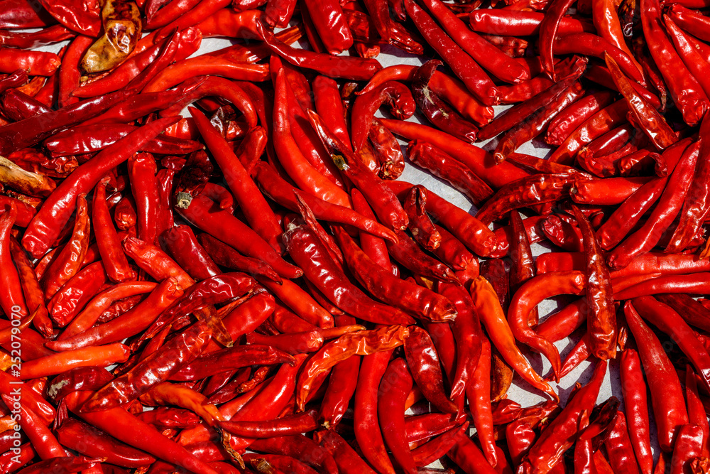 Fototapeta premium Red hot chili peppers at market