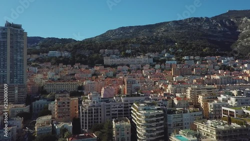 Monaco - 2018: Aerial Drone Monte Carlo sunset Europe yacht Architecture building casino success transport luxury travel