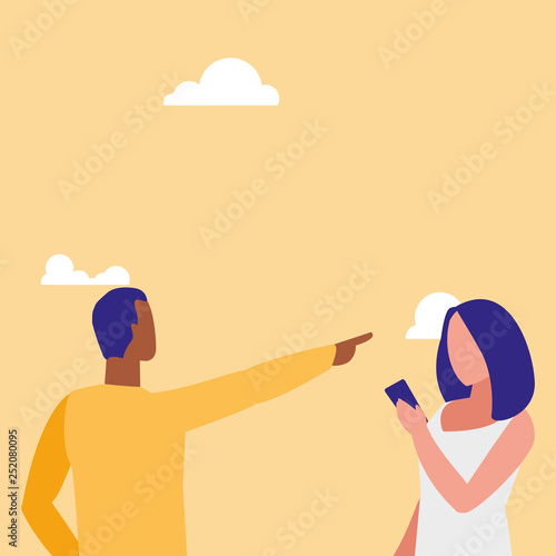 couple using smartphone characters