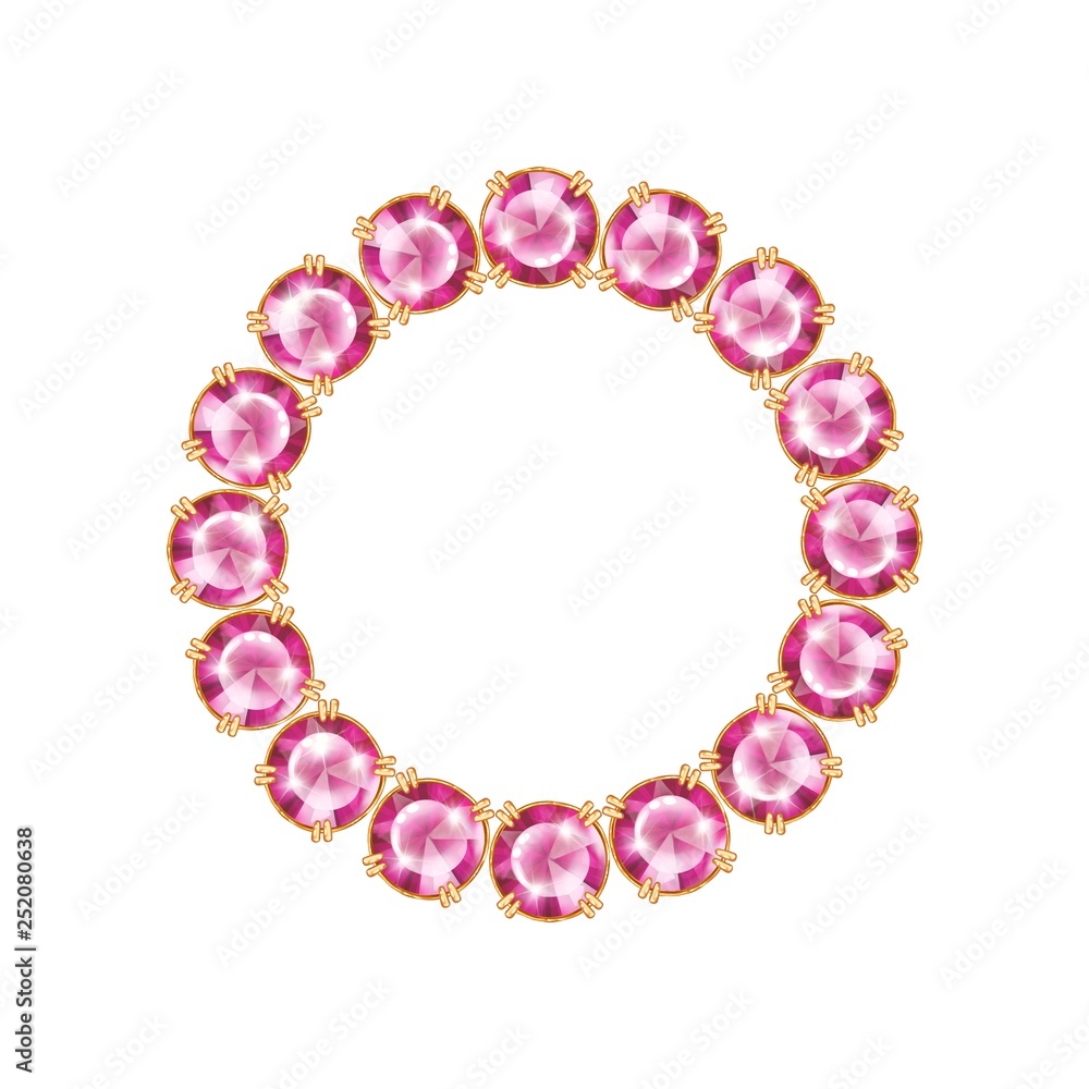 Round frame from realistic gems and jewels. Isolated on white Round frame from realistic gems and jewels. Isolated on white