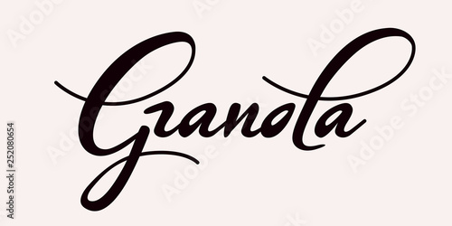 Granola - hand lettering. Black inscription on light background. Vector illustration.