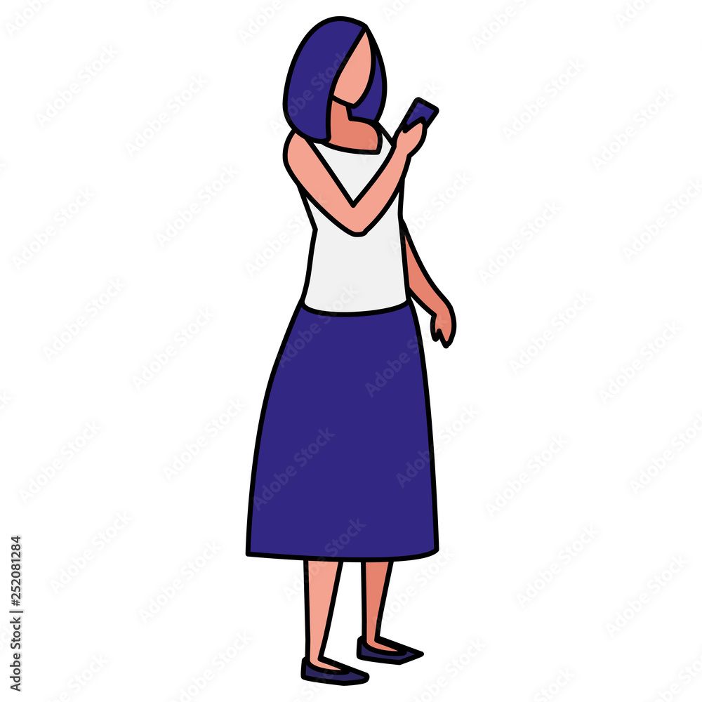 woman using smartphone character woman using smartphone character