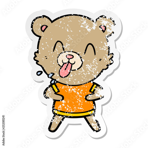 distressed sticker of a rude cartoon bear