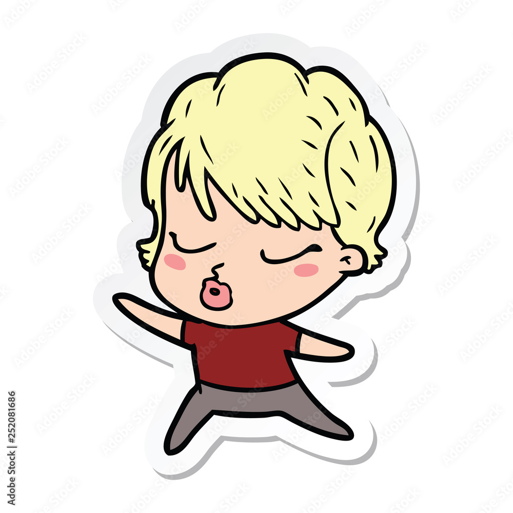 sticker of a cartoon woman with eyes shut sticker of a cartoon woman with eyes shut