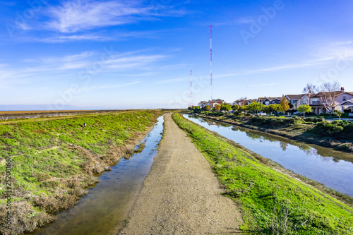 Canvas Print Levee and Waterways in Redwood Shores, San Francisco bay area, California