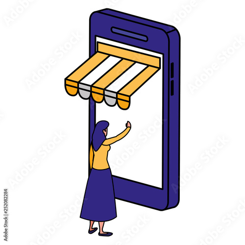 woman using smartphone with parasol