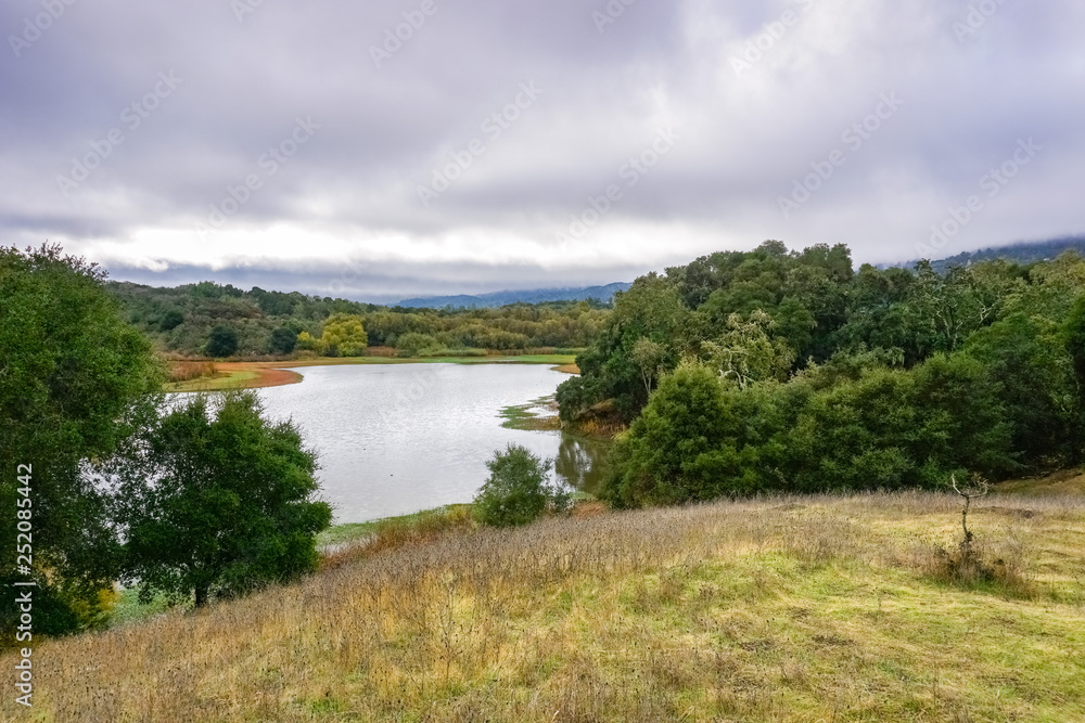 Reservoir on a cloudy day, Santa Cruz mountains, San Francisco bay area, California