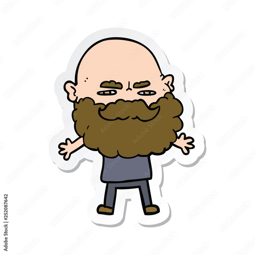 sticker of a cartoon man with beard frowning