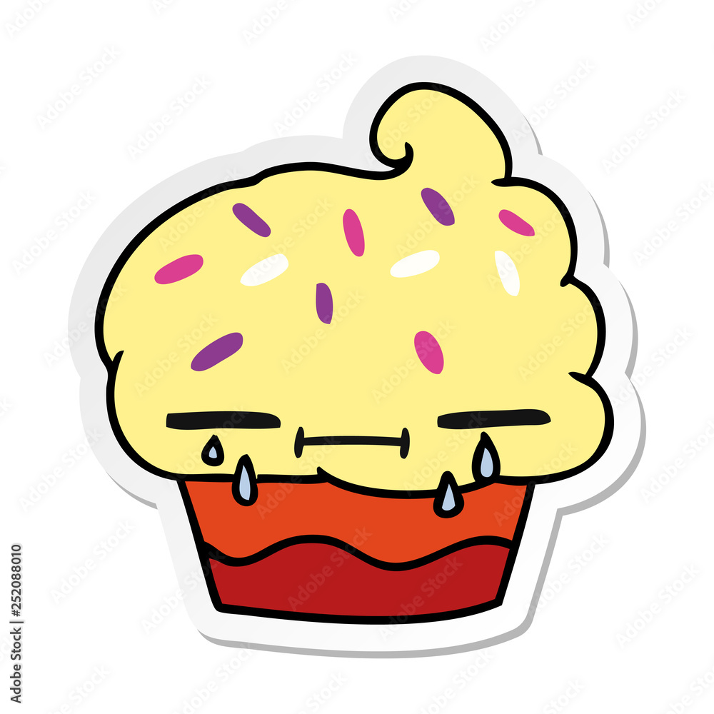 sticker cartoon of a crying cupcake sticker cartoon of a crying cupcake