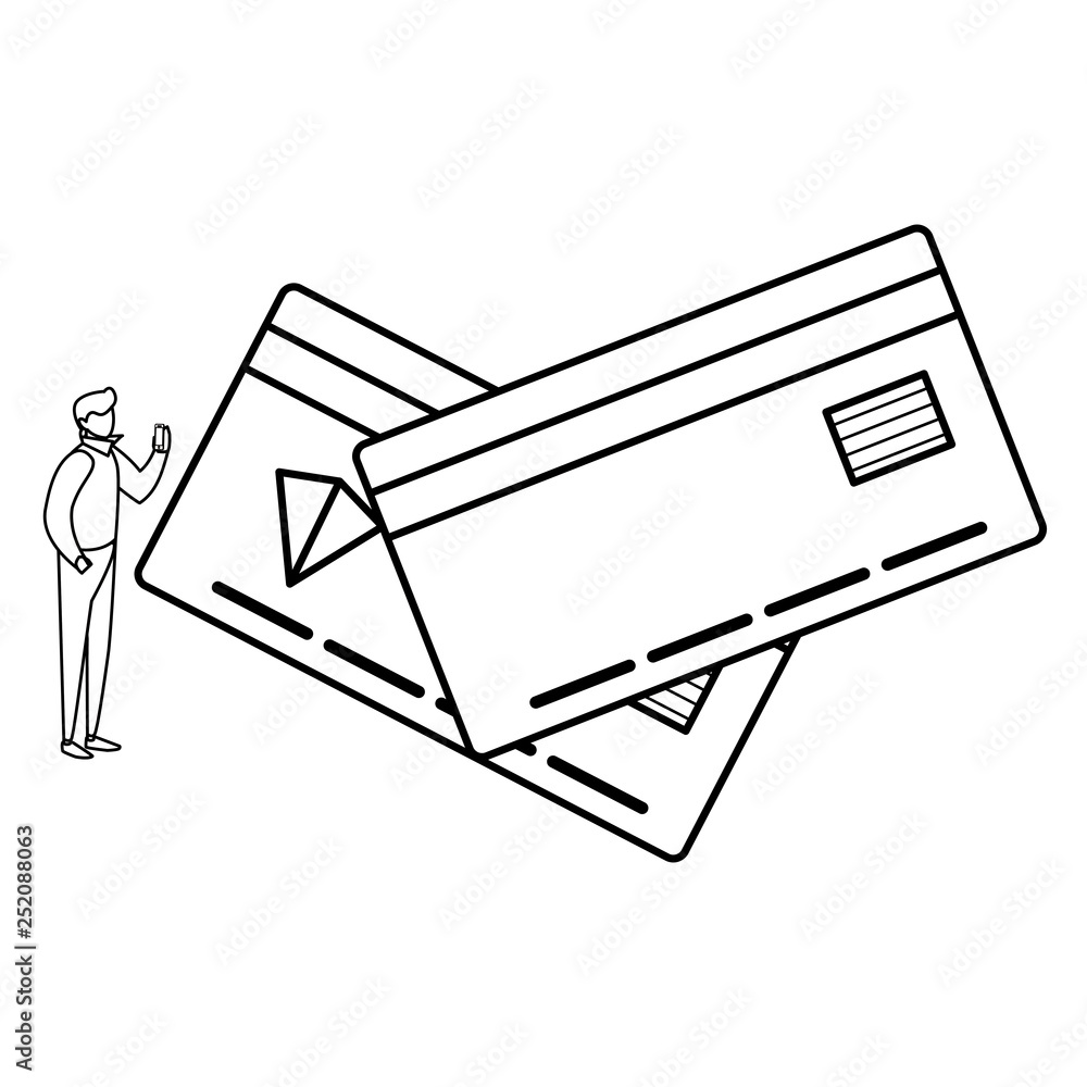 young man using smartphone with credit card young man using smartphone with credit card