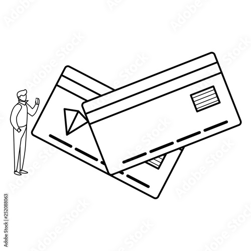 young man using smartphone with credit card