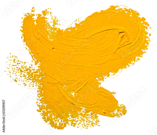 Template for your banner text - textured yellow oil paint curve brush stroke, isolated on white background. EPS10 vector illustration