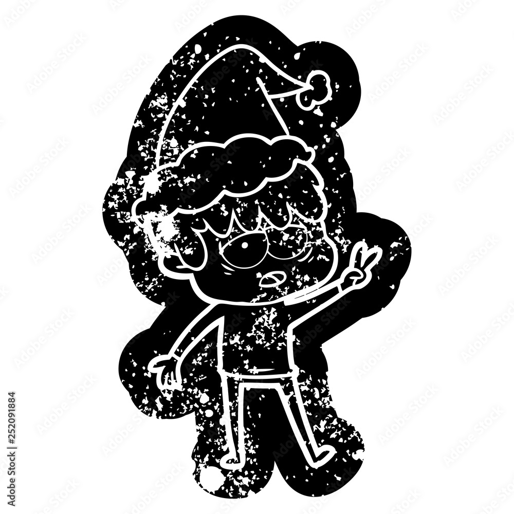 cartoon distressed icon of a exhausted boy wearing santa hat cartoon distressed icon of a exhausted boy wearing santa hat