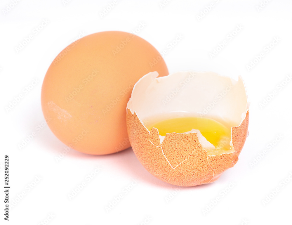 Raw brown chicken eggs on white background Raw brown chicken eggs on white background