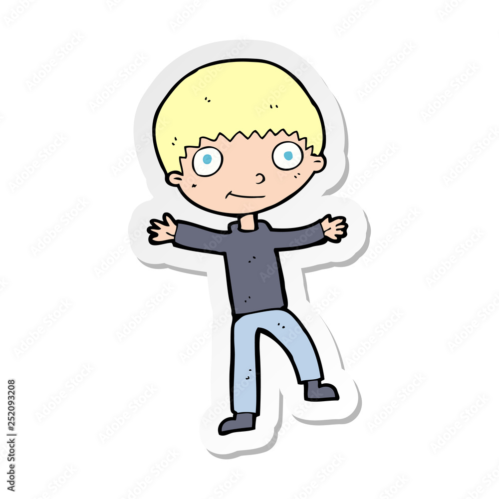 sticker of a cartoon happy boy sticker of a cartoon happy boy