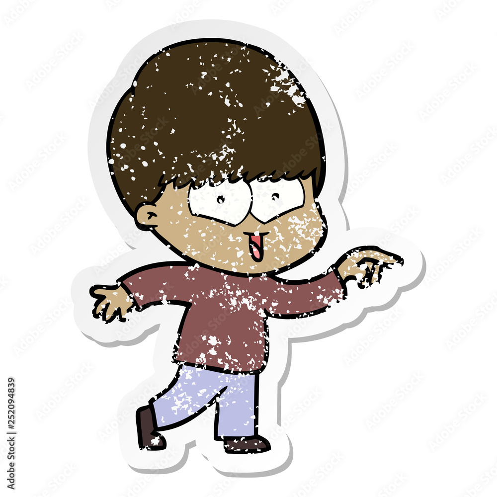 distressed sticker of a cartoon happy boy distressed sticker of a cartoon happy boy