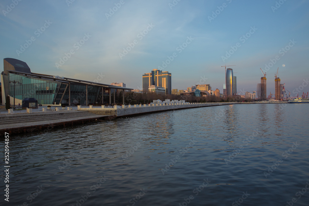 Baku, Azerbaijan - 02.02. 2018: Seaside boulevard. Baku is the largest city on the Caspian Sea and of the Caucasus region . Baku, Azerbaijan - 02.02. 2018: Seaside boulevard. Baku is the largest city on the Caspian Sea and of the Caucasus region .