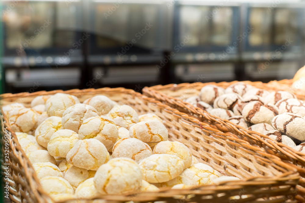bakery products on display against the background of ovens in the bakery bakery products on display against the background of ovens in the bakery