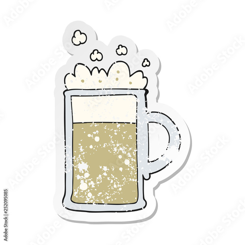 retro distressed sticker of a cartoon tankard of beer