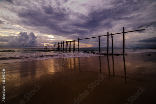 Beautiful sunset with old wooden bridge at Khao Pilai in Phang- Nga Province, Thailand © he68