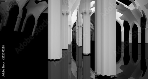 Abstract white and black gothic interior. 3D illustration and rendering.