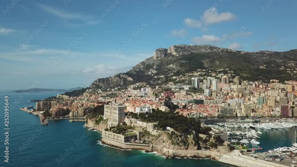 Monaco - 2018: Aerial Drone Monte Carlo sunset Europe yacht Architecture building casino success transport luxury travel Monaco - 2018: Aerial Drone Monte Carlo sunset Europe yacht Architecture building casino success transport luxury travel