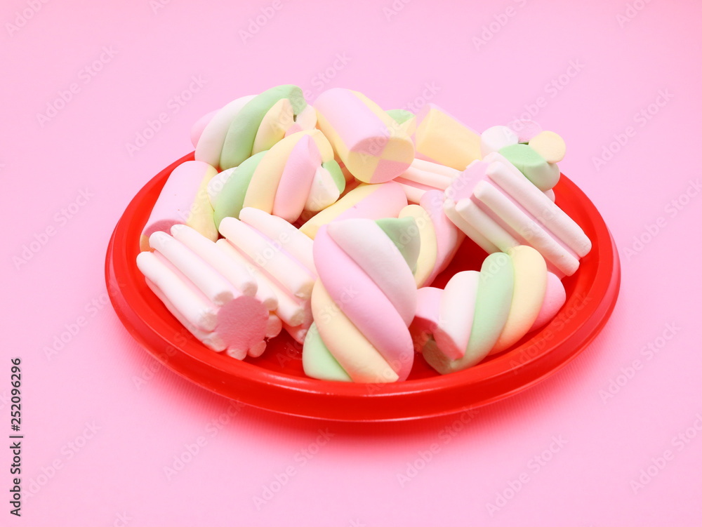 Colorful MARSHMALLOWS on Pink Background Colorful MARSHMALLOWS on Pink Background