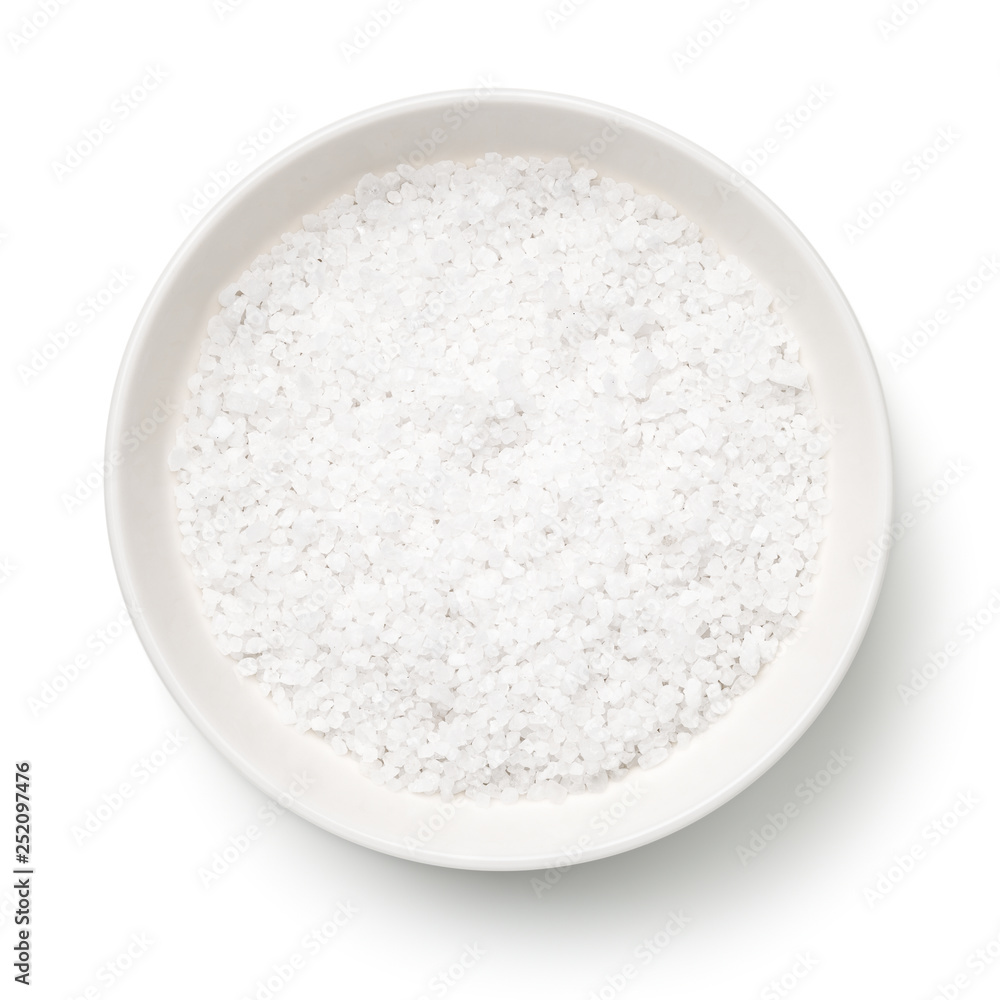 Salt In White Bowl Isolated On White Background