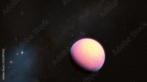 Exoplanet 3D illustrationthe planet pink with blue on the background of the sun the milky way black sky (Elements of this image furnished by NASA)