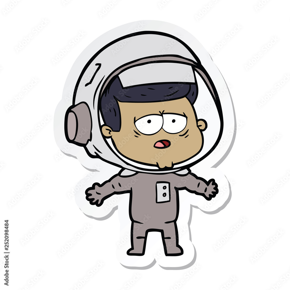 sticker of a cartoon tired astronaut sticker of a cartoon tired astronaut