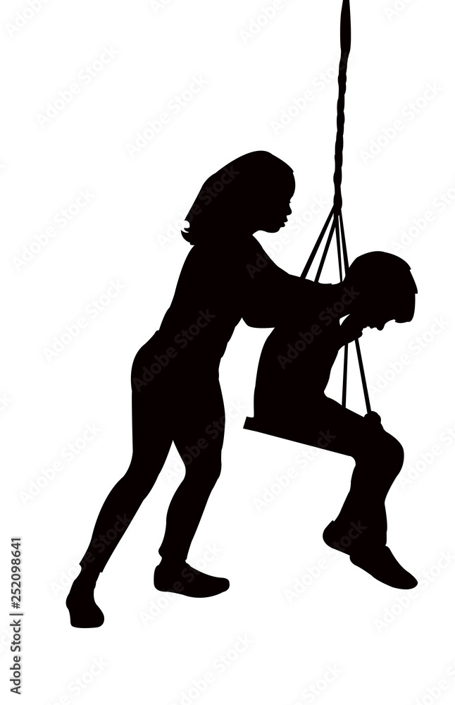 Obraz premium friends swinging, silhouette vector