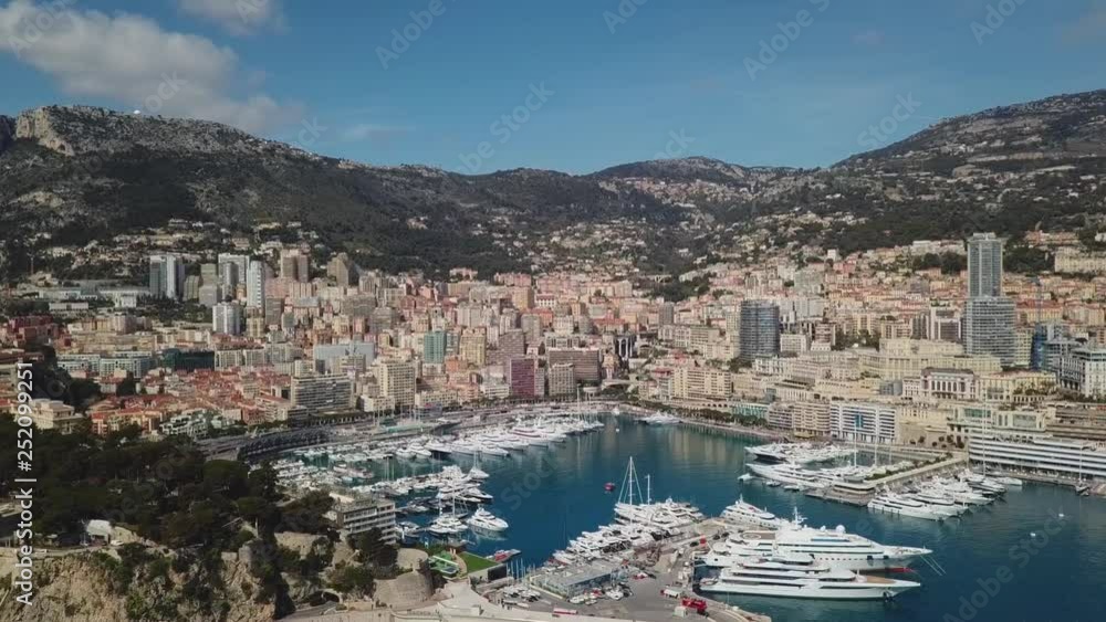 Monaco - 2018: Aerial Drone Monte Carlo sunset Europe yacht Architecture building casino success transport luxury travel