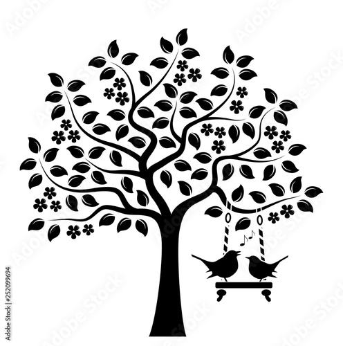 flowering tree and birds