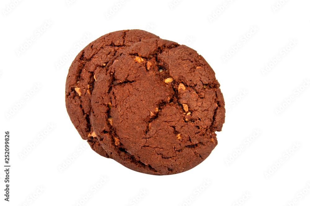 American chocolate tasty cookies with nuts isolated on the white American chocolate tasty cookies with nuts isolated on the white