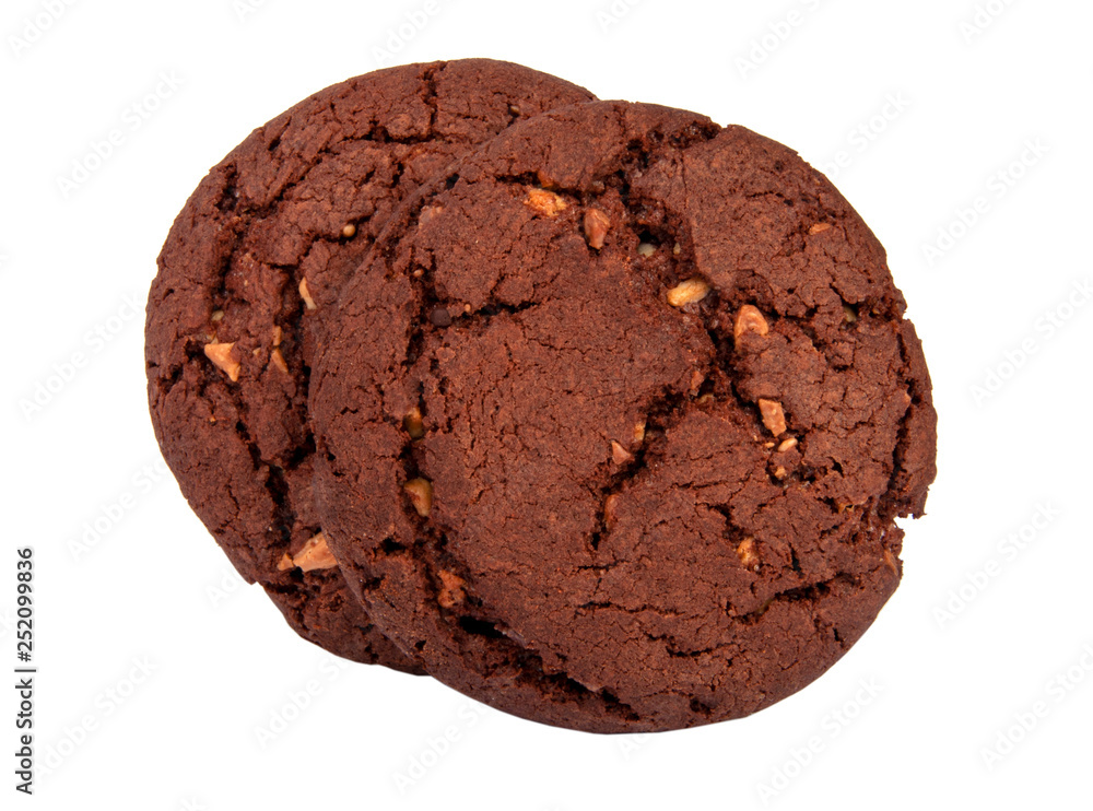 American chocolate tasty cookies with nuts isolated on the white American chocolate tasty cookies with nuts isolated on the white
