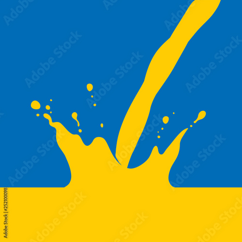 Orange Juice Splash, with pour, simple flat graphic vector illustration on blue background. Fully adjustable and scalable.
