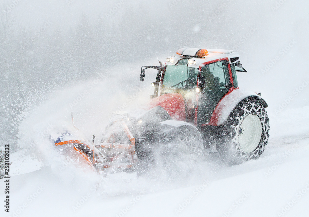 Austria, Tyrol, Obergurgl, snow-plowing service with snow plow Austria, Tyrol, Obergurgl, snow-plowing service with snow plow