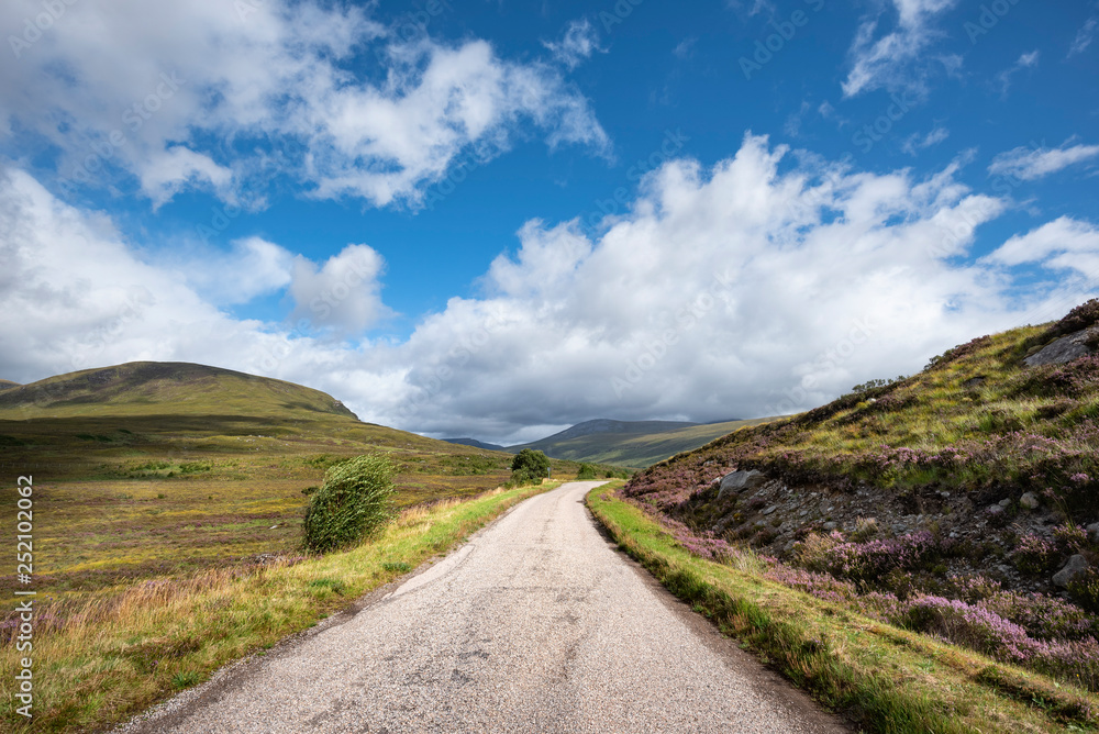 United Kingdom, Scotland, Sutherland, Lairg, Northwest Highlands, Single track road United Kingdom, Scotland, Sutherland, Lairg, Northwest Highlands, Single track road