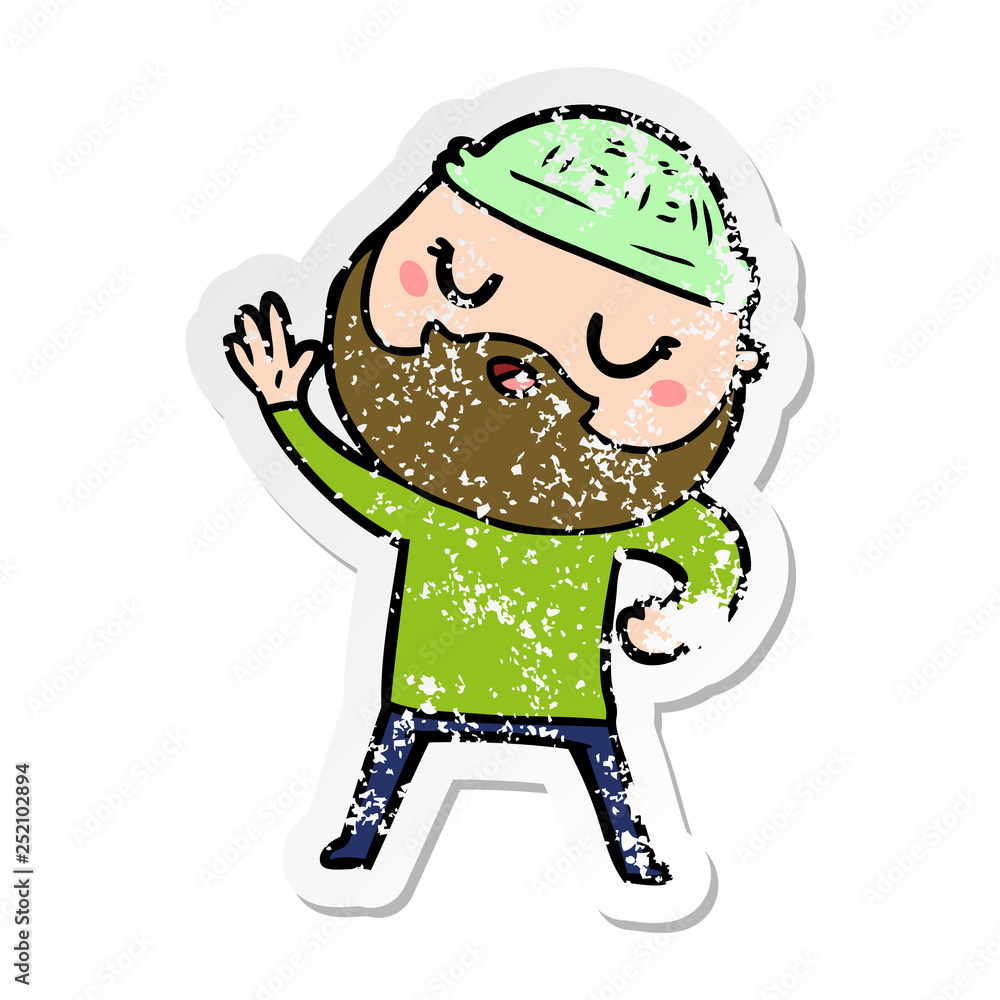 distressed sticker of a cartoon man with beard distressed sticker of a cartoon man with beard