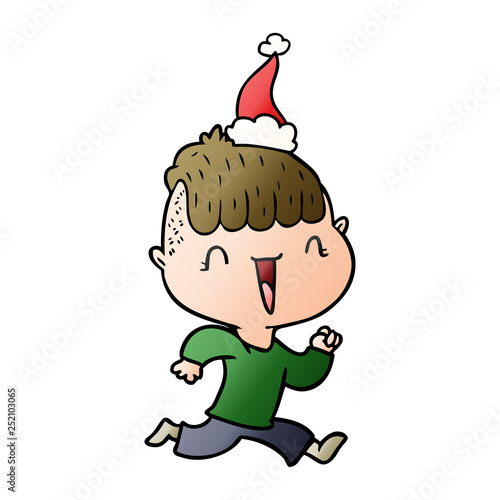 gradient cartoon of a happy boy surprised wearing santa hat
