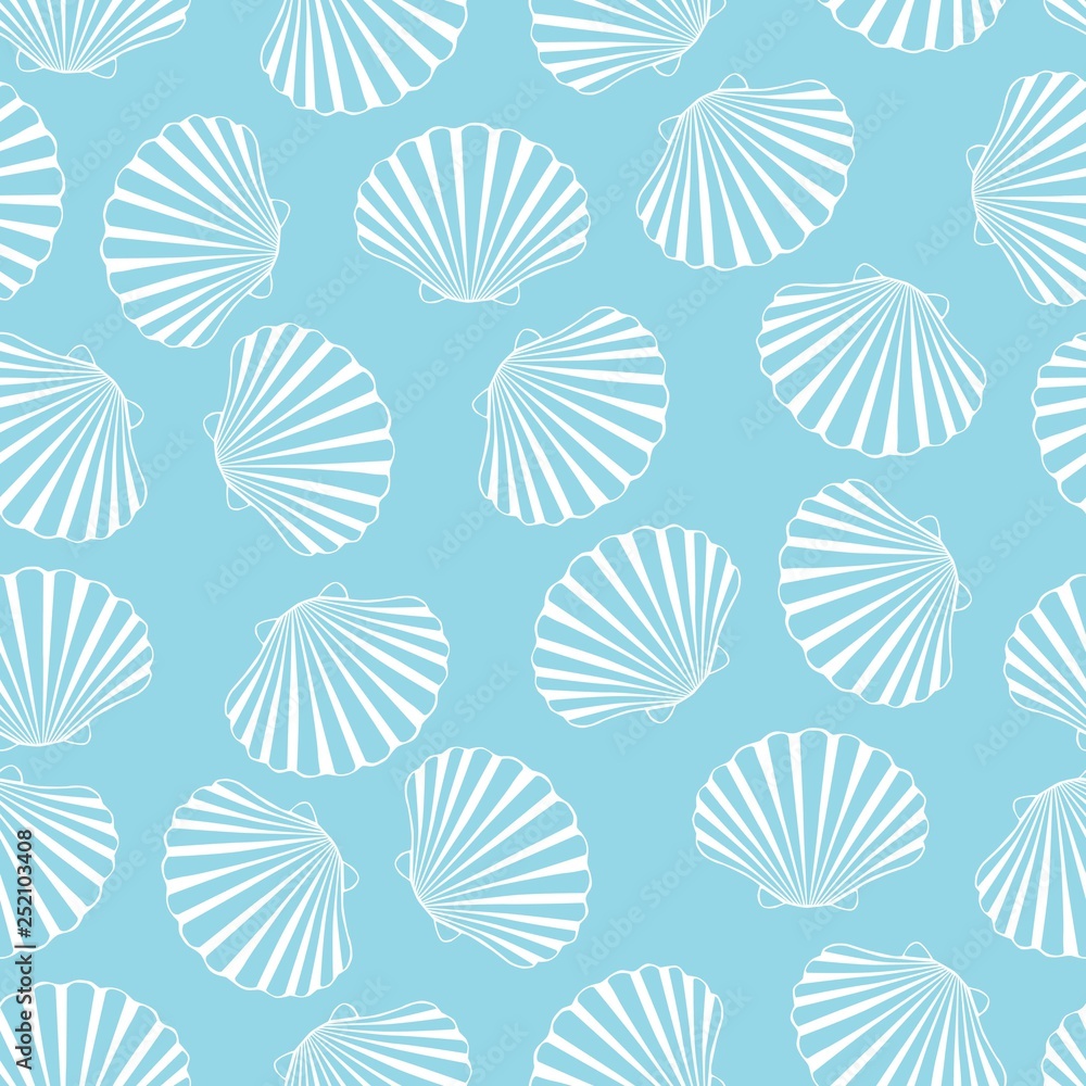 Hand drawn vector illustrations - seamless pattern of seashells. Marine background.
