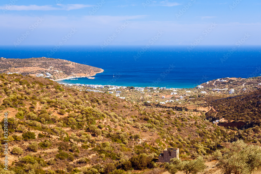 The seaside village of Platis Gialos situated at the south side of Sifnos. Cyclades, Greece
