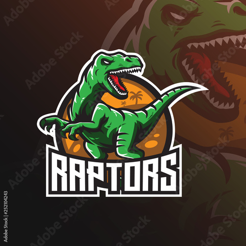 raptor vector mascot logo design with modern illustration concept style for badge, emblem and tshirt printing. angry dinosaur illustration for sport and esport team.