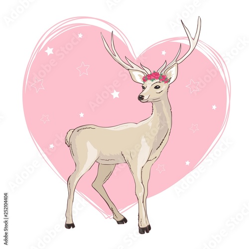 Deer cartoon illustration design.Cute bambi animal vector.Merry christmas card.