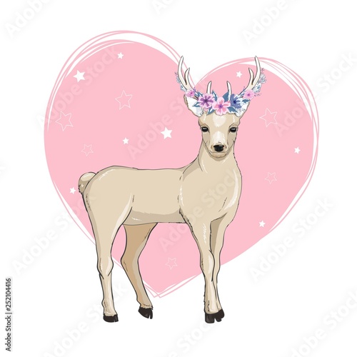 Deer cartoon illustration design.Cute bambi animal vector.Merry christmas card.