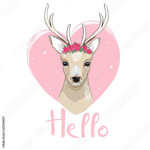 Deer cartoon illustration design.Cute bambi animal vector.Merry christmas card.