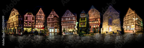 Germany, Hesse, Limburg, Old town, half-timbered houses at night, photomontage, panorama