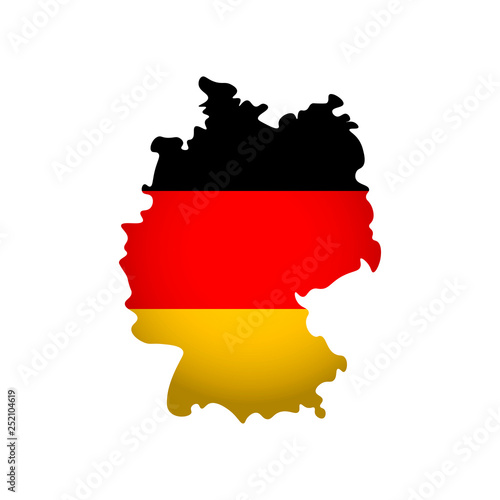 Vector isolated simplified illustration icon with silhouette of Germany map. National Deutsch flag (black, red, gold colors). White background