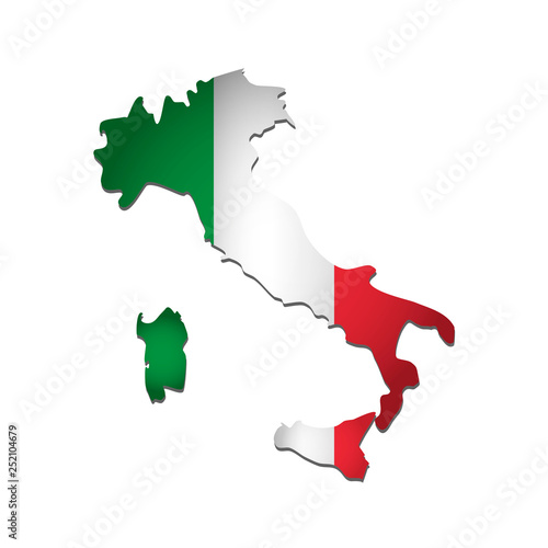 Vector isolated simplified illustration icon with silhouette of Italy map. National Italian flag (green, white, red colors). White background